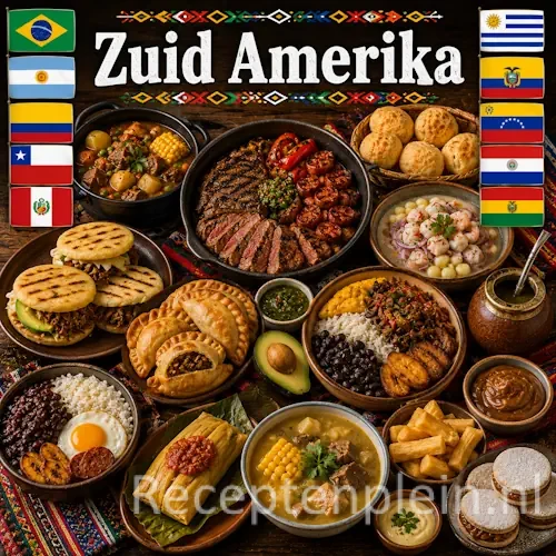 Zuid-Amerikaanse keuken met ceviche, asado, empanadas en traditionele Zuid-Amerikaanse gerechten op een houten tafel
