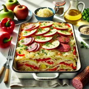 Zuurkoolschotel met Salami en Zoetzure Appels