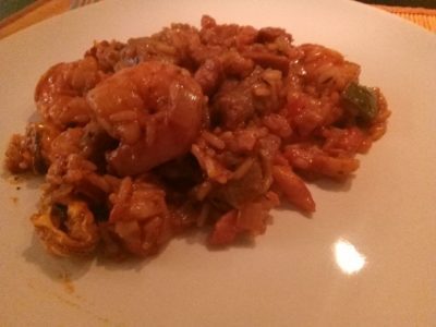 Jambalaya met kalkoen en zeevruchten