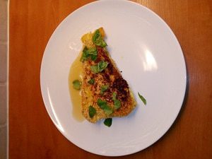 Kabeljauw gepaneerd in sesamzaad