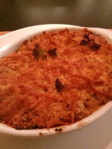 Gegratineerde macaroni met garnalen