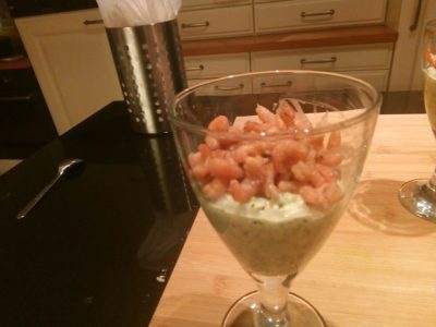Mousse van courgette met garnalen