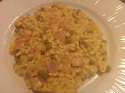 Risotto met ham en doperwten