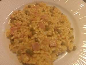 Risotto met ham en doperwten