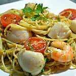 Spaghetti met St-Jacobs mosselen en garnalen
