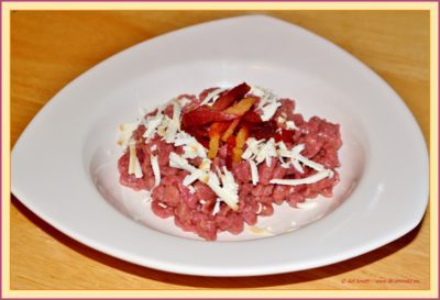 Spätzle-pasta met spekjes en gerookte ricotta